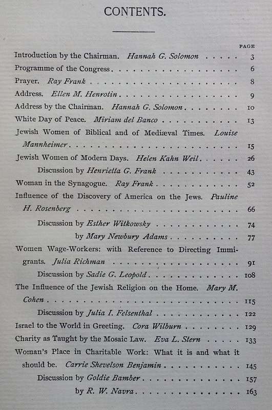 Papers of the Jewish Women's Congress Held at Chicago, September 1893 (Published 1894)