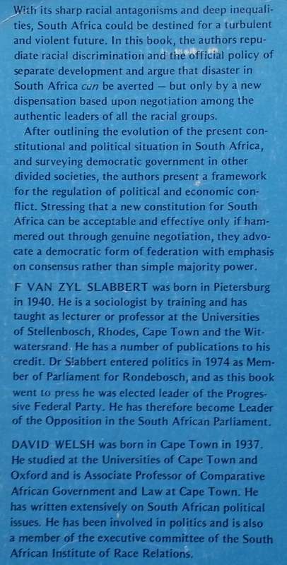 South Africa's Options: Strategies for Sharing Power (Inscribed by both Authors) | F. van Zyl Sla...