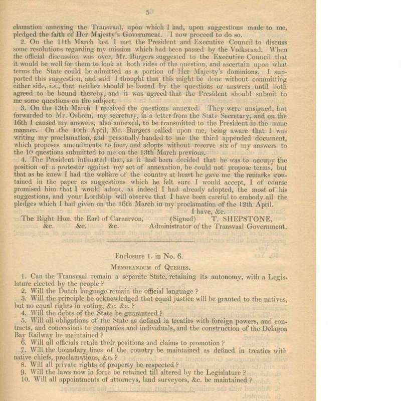Further Correspondence Respecting the Affairs of South Africa