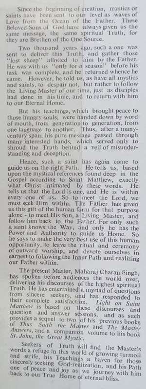 Light on Saint Matthew | Maharaj Charan Singh