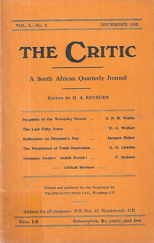 The Critic: A South African Quarterly (Vol. 1, No. 2, December 1932)