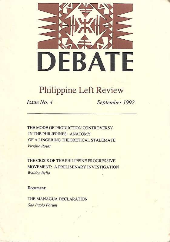 Debate: Philippine Left Review (Issue No. 4, September 1992)