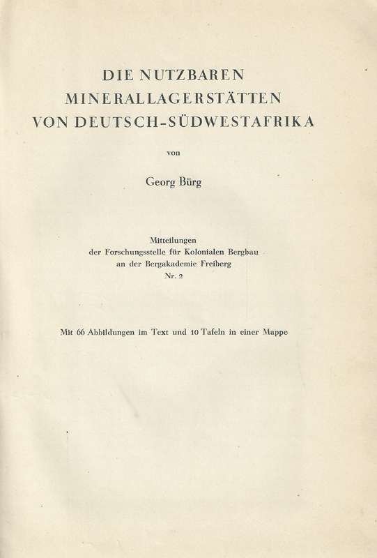 Die Nutzbaren Minerallagerstatten von Deutsch-Sudwestafrika (German) | Georg Burg