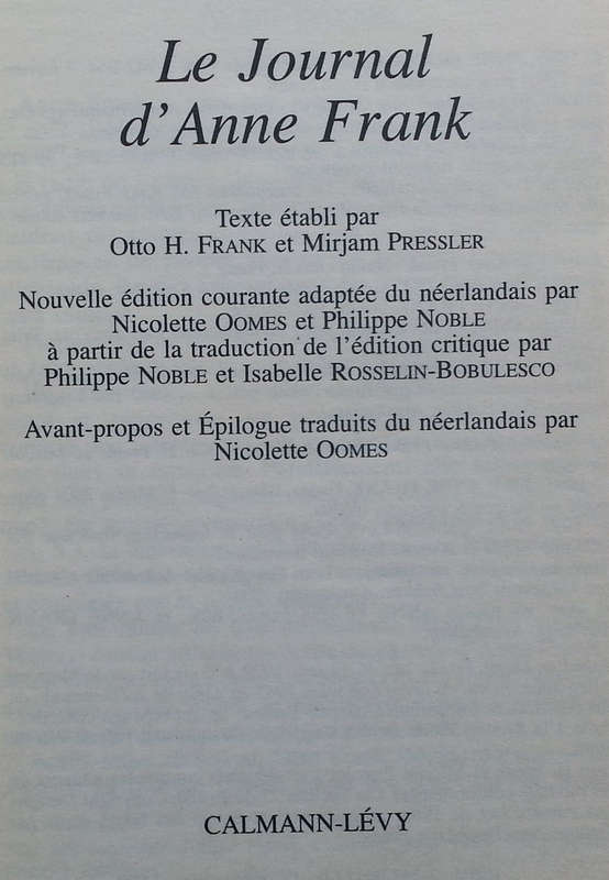 Journal d'Anne Frank (French Translation) | Anne Frank