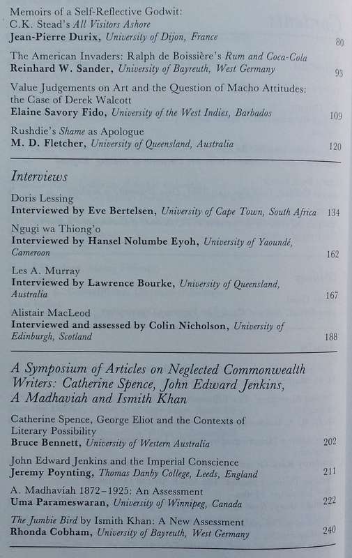 The Journal of Commonwealth Literature (Vol. XXI, No. 1, 1986)