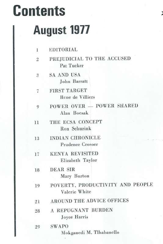 Sash: The Black Sash Magazine (Vol. 19, No. 2, Aug. 1977)