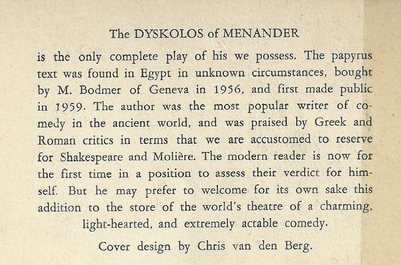 Menander: The Angry Old Man | W. H. Hewitt & M. W. M. Pope (Translators)