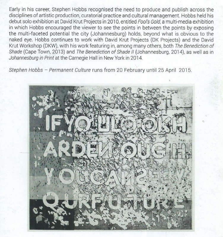 Stephen Hobbs: Permanent Culture (Brochure to Accompany the Exhibition)