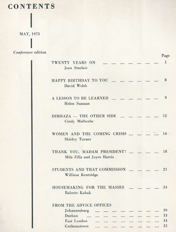 The Black Sash Magazine (Vol. 18, No. 1, May. 1975)