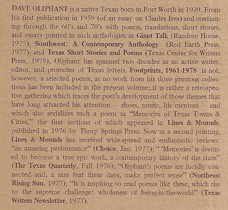 Footprints: Poems 1961-1978 (Inscribed by Author) | Dave Oliphant