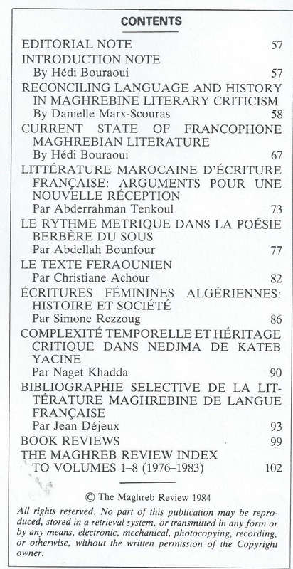 The Maghreb Review (Vol. 9, Nos. 3-4, May-August 1984)