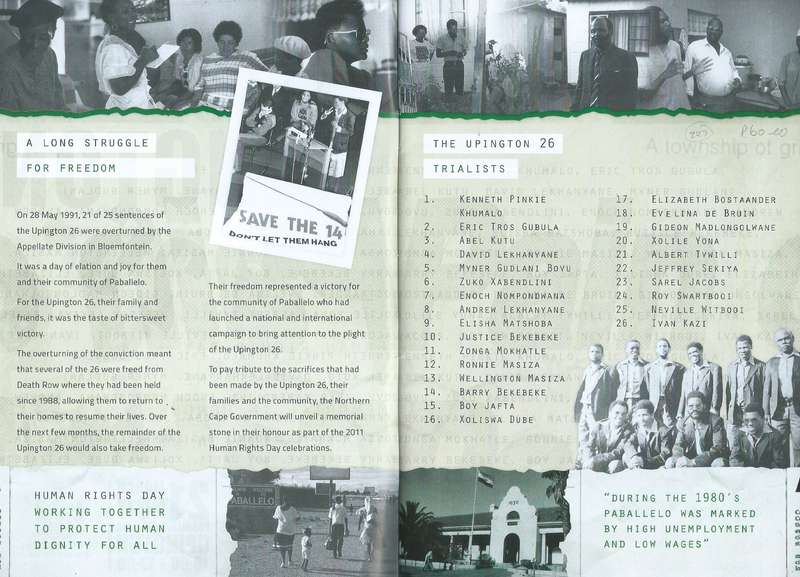 Upington 26: Unveiling of the Memorial in Honour of the Unpington 26 (Brochure)