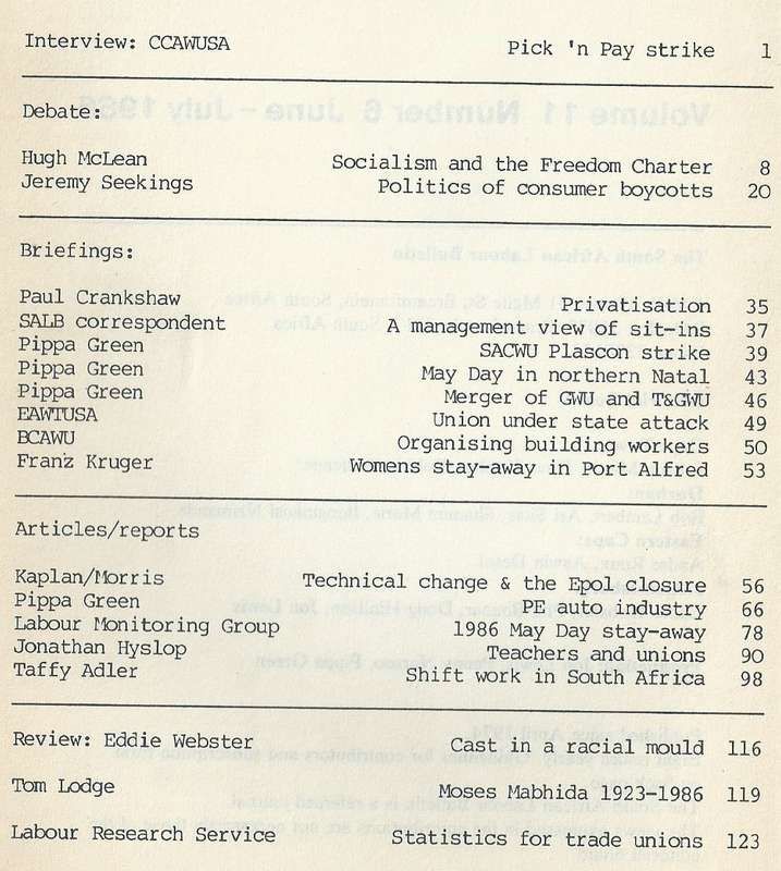 South African Labour Bulletin (Vol. 11, No. 6, June-July 1986)