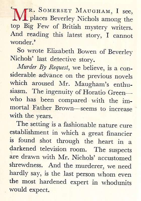 Murder by Request (First Edition, 1960) | Beverley Nichols