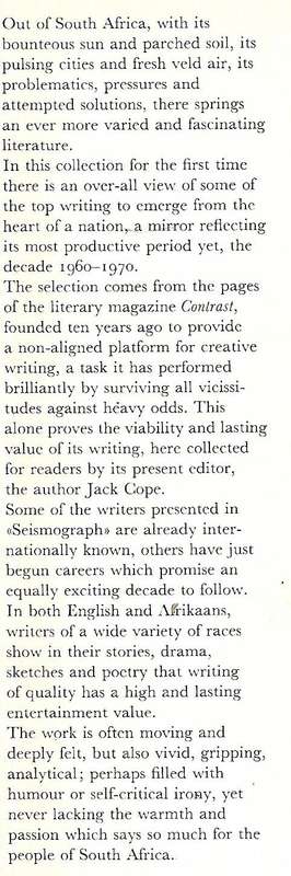 Seismograph: Best South African Writing from Contrast | Jack Cope (Ed.)
