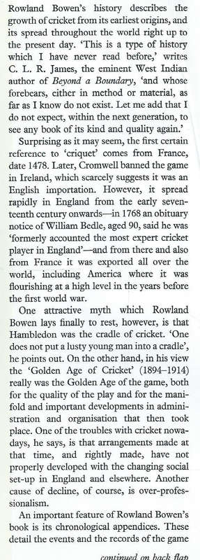Cricket: A History of Its Growth and Development Throughout the World | Rowland Bowen