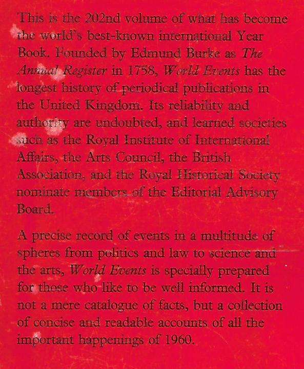 World Events 1961 Issue: The Annual Register of the Year 1960 | Sir Ivison Macadam (Ed.)