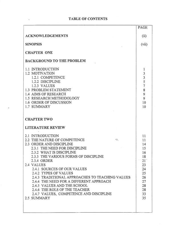 Values as an Aspect of Order and Discipline: Implication for the Management of Teacher Competence...