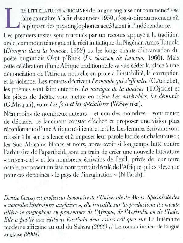 Litteratures de L'Afrique Anglophone (French) | Denise Coussy