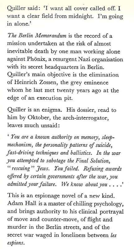 The Berlin Memorandum (First Edition, 1965) | Adam Hall