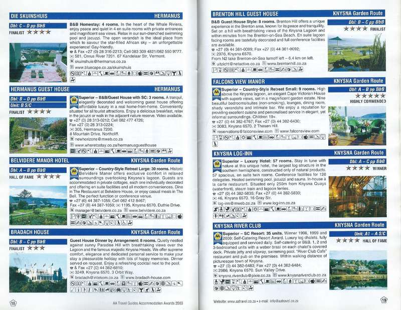 AA Travel Guides Accommodation Awards: South Africa's Best (2003)