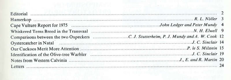 Bokmakierie: General Interest Magazine of the SA Ornithological Society (Vol. 28, No. 1, March 1976)