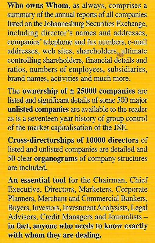 McGregor's Who Owns Whom in South Africa 2002 (22nd Edition)