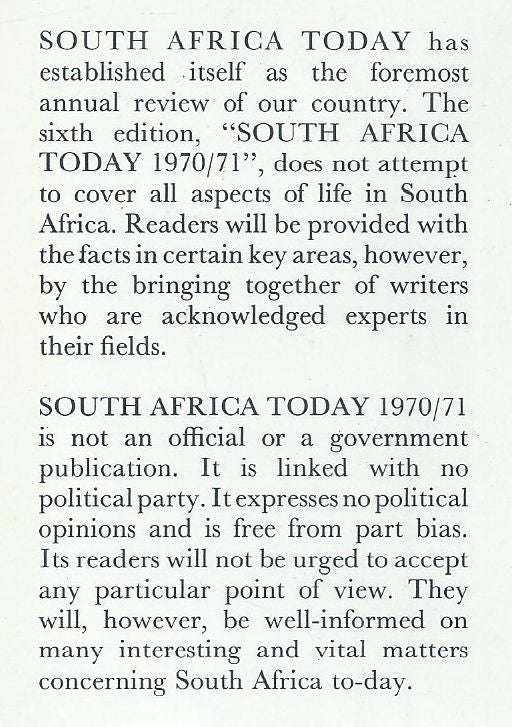 South Africa Today: Annual Review of the Republic of South Africa, 1970/71 Edition