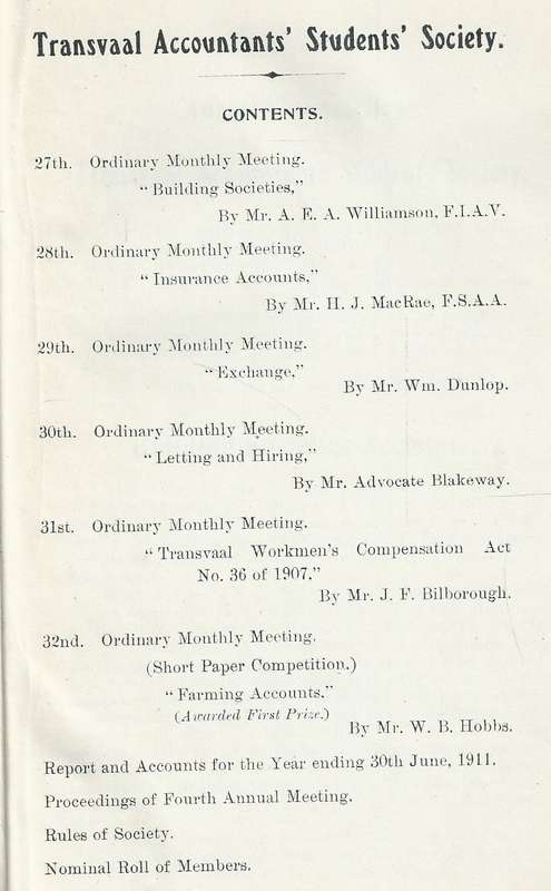Transvaal Accountants' Student Society Transactions, 1910-1911
