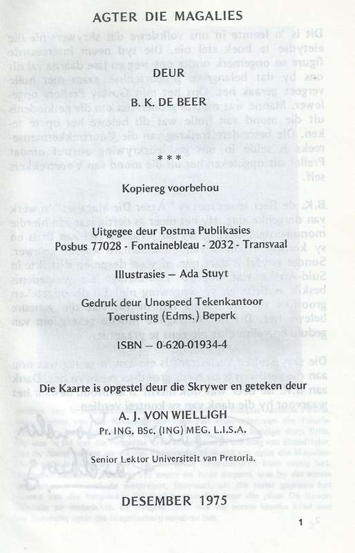 Agter die Magalies (Afrikaans) | B. K. de Beer