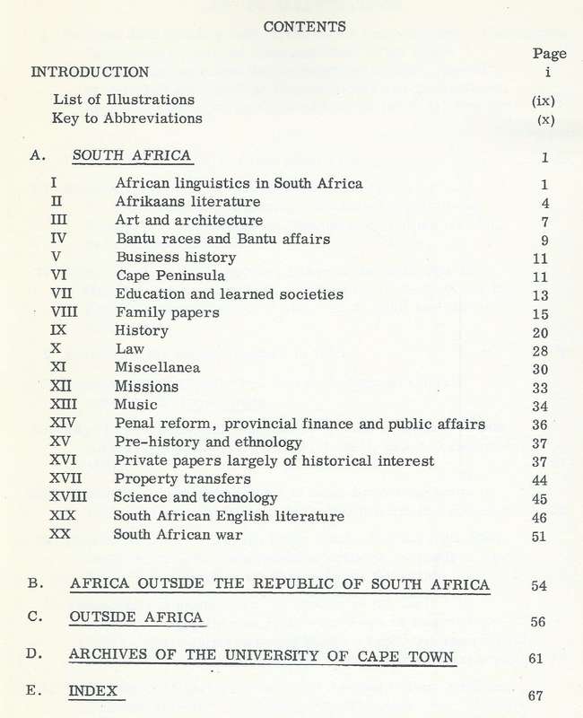 Handlist of Manuscripts in the University of Cape Town Libraries, Part 1 | Gerald D. Quinn & Otto...