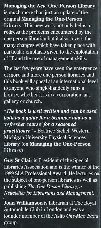 Managing the New One-Person Library (Inscribed by Author) | Guy St Clair & Joan Williamson