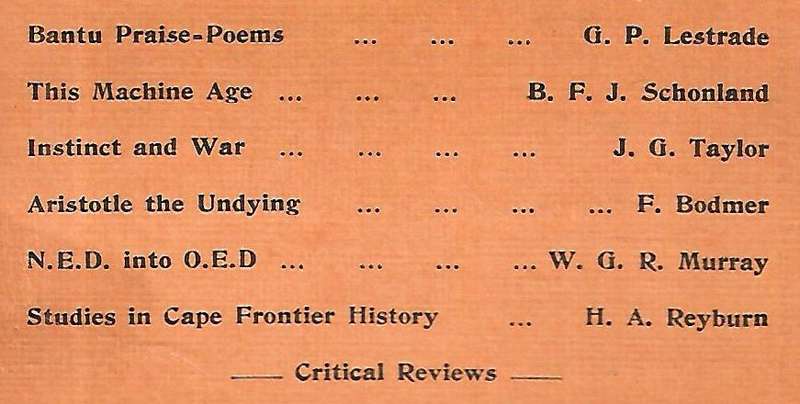 The Critic: A South African Quarterly Journal (Vol. 4, No. 1, October 1935)