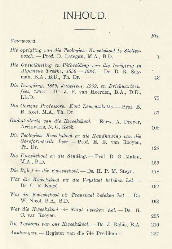Gedenkboek van die Teologiese Seminarie (N.G. Kerk) Stellenbosch (Driekwart Eeufees, 1959-1934)