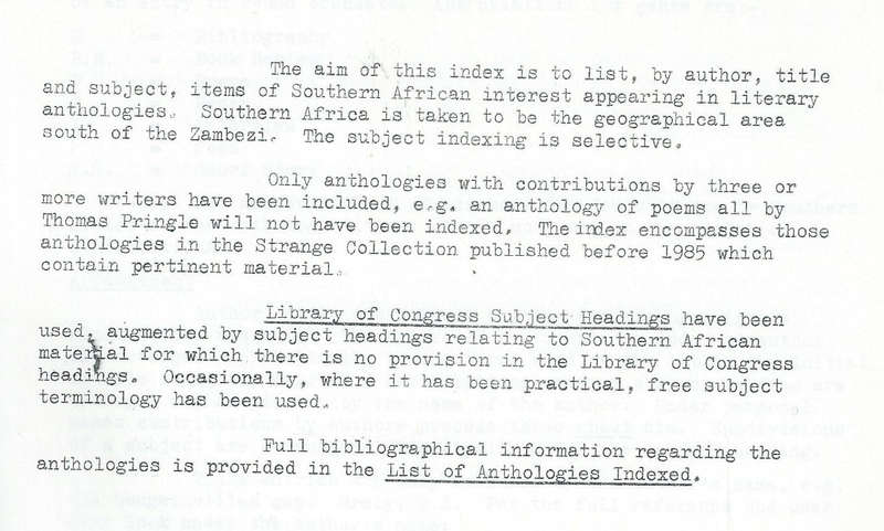 Southern African Material in Anthologies of English Literature in the Strange Library of Africana...