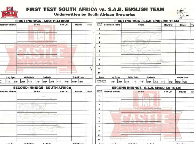 First Test, South Africa vs. S.A.B. English Team, 1982 (Scorecard)