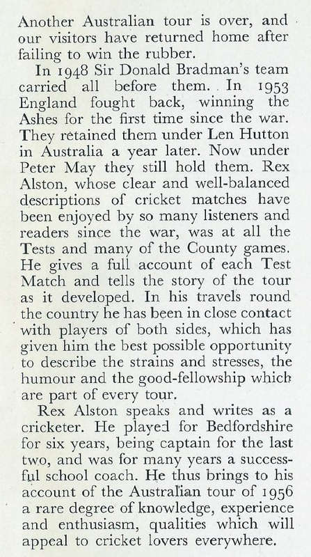 Test Commentary: An Account of the Australian Tour of 1956 (Inscribed by Author) | Rex Alston