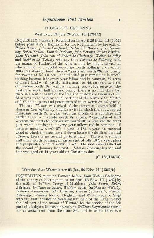 Abstracts of the Inquisitiones Post Mortem Relating to Nottinghamshire (Thornton Society Record S...