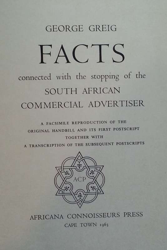 Facts Connected with the Stopping of the South African Commercial Advertiser (Limited Edition Fac...
