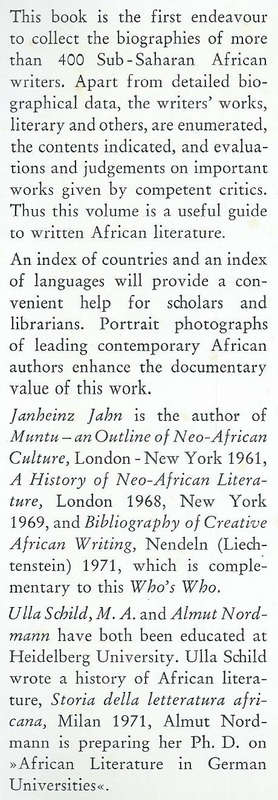 Who's Who in African Literature: Biographies, Works, Commentaries | Janheinz Jahn, et al.