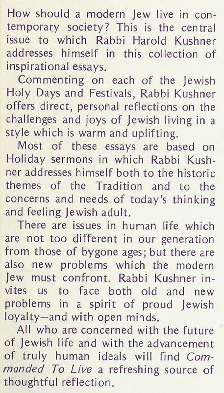 Commanded to Live (Inscribed by Author) | Rabbi Harold Kushner