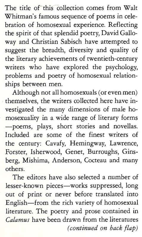 Calamus: Male Homosexuality in Twentieth-Century Literature, An International Anthology (Inscribe...
