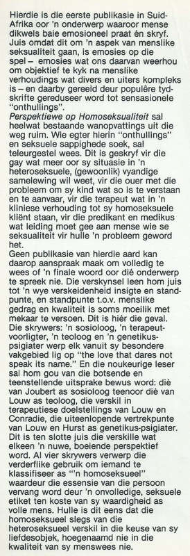 Perspektiewe op Homoseksualiteit (Afrikaans) | Dian Joubert, et al.