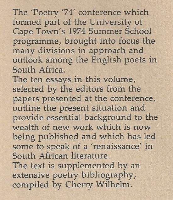 Poetry South Africa: Selected Papers from Poetry '74 | Peter Wilhelm & James Polley (Eds.)