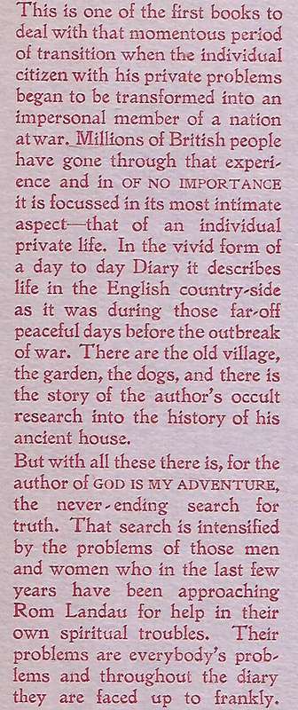 Of No Importance: A Diary of Private Life | Rom Landau