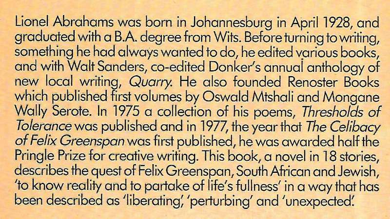 The Celibacy of Felix Greenspan (Signed by Author) | Lionel Abrahams