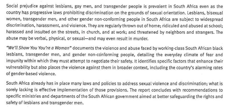 "We'll Show You You're a Woman": Violence and Discrimination Against Black Lesbians and Transgend...