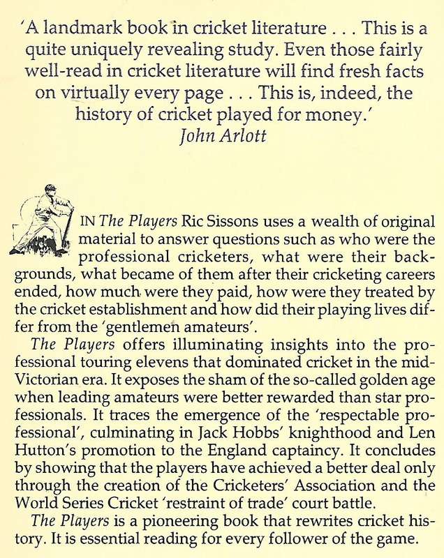 The Players: A Social History of the Professional Cricketer (Dedication by Author) | Ric Sissons