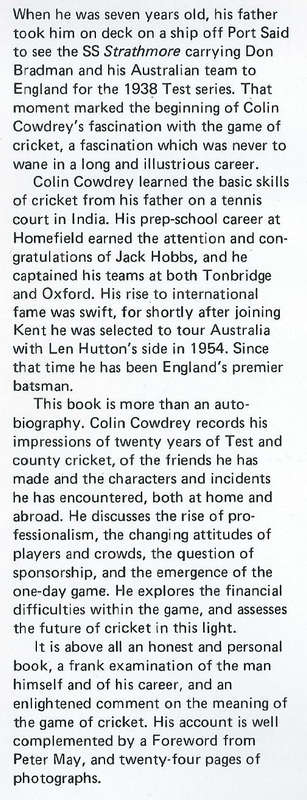M.C.C. The Autobiography of a Cricketer (Inscribed by Author) | Colin Cowdrey