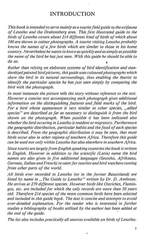 Tourist Guide to birds of Lesotho | Dr. Manfred Reichardt